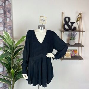 Torrid Black Babydoll Crinkle Gauze Smocked Top